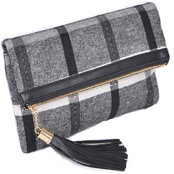 Handbags - NEW Classic Gray Plaid Tweed Crossbody Bag Clutch